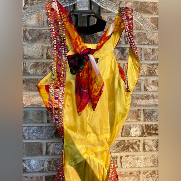 Watercolor Rainbow Rhinestone Halter Prom Dress - Picture 11 of 12